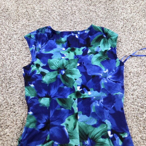 Lauren Ralph Lauren Dress Womens 8 Blue Floral Sleeveless Wrap - Picture 5 of 6